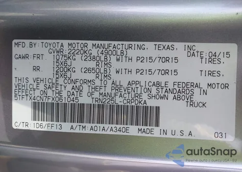 2015 Toyota Tacoma from USA, damaged, VIN 5TFTX4CN7FX061045